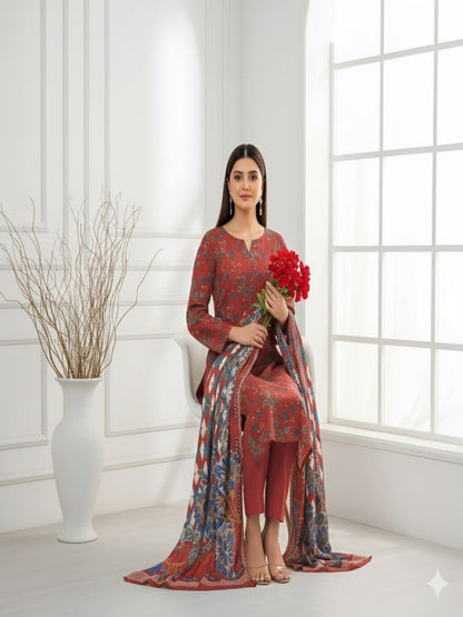 Unstitched Printed Lawn 3 Piece