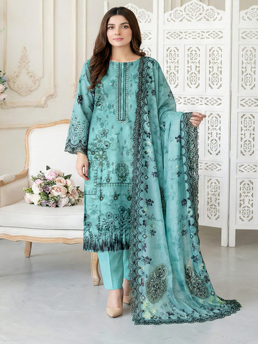 Unstitched Embroided Digital Print Lawn 3 Piece
