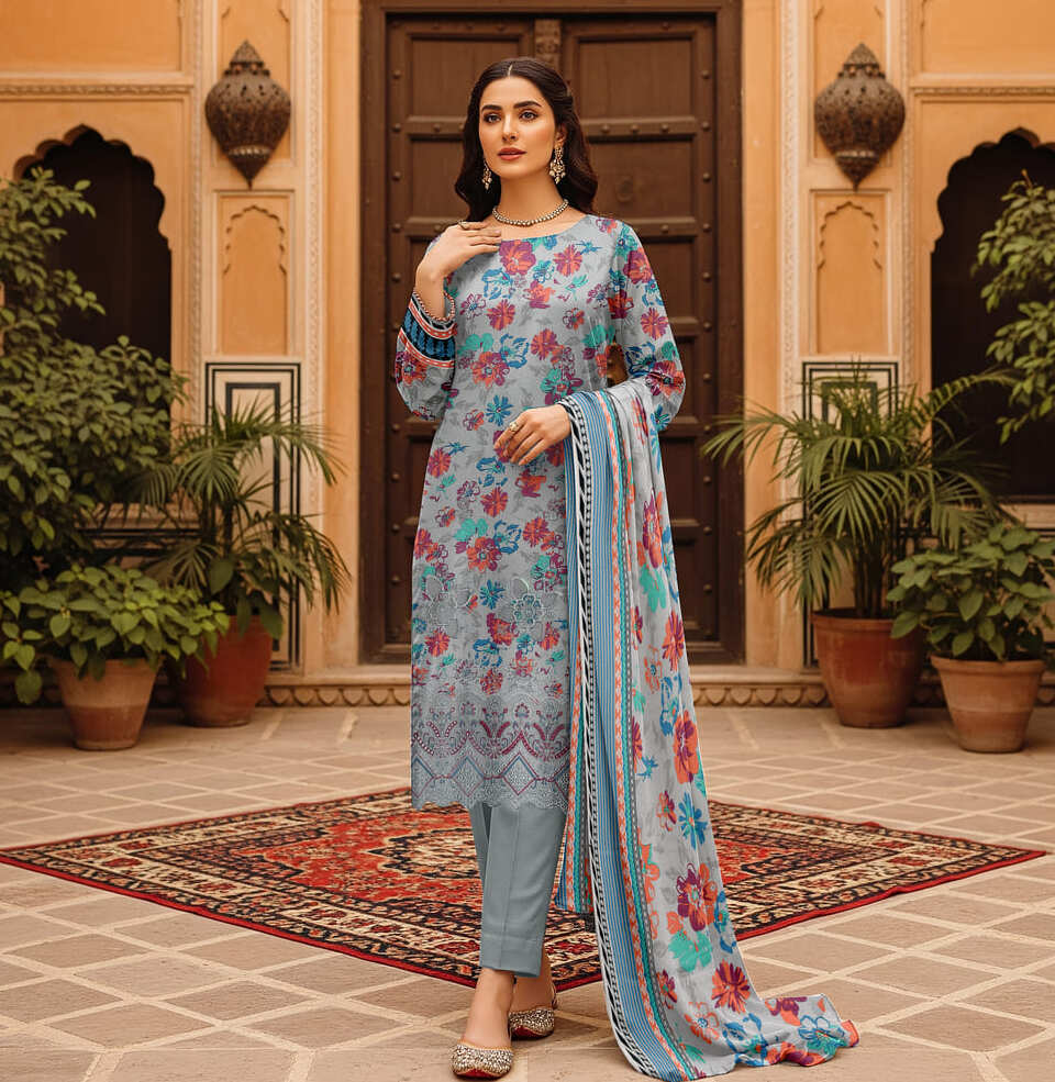 Unstitched Printed Karandi 3 Piece