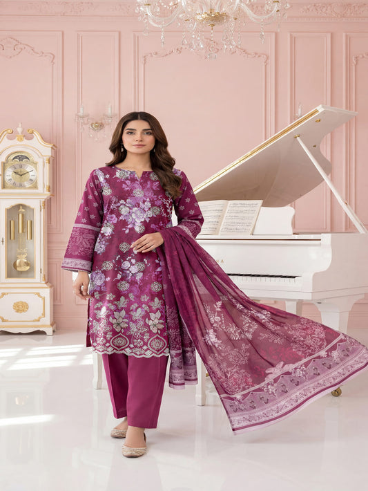 Unstitched Embroided Lawn Print 3 Piece