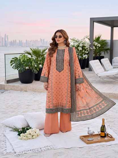 Unstitched Printed Lawn 3 Piece Suit