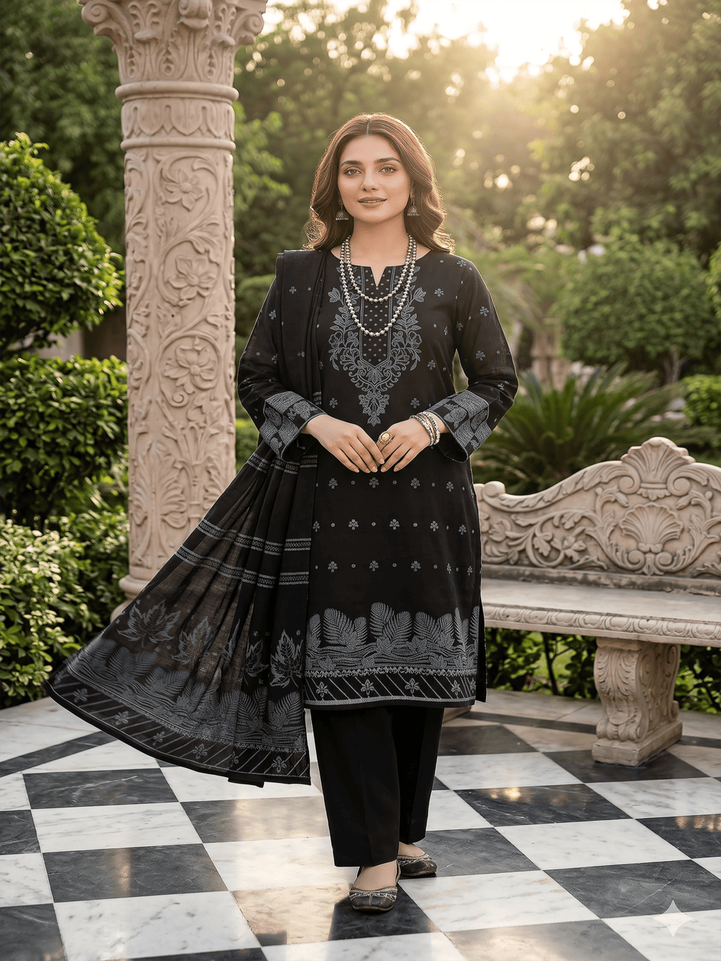 Jacquard Brosha Lawn 3 Piece Suit Unstitched
