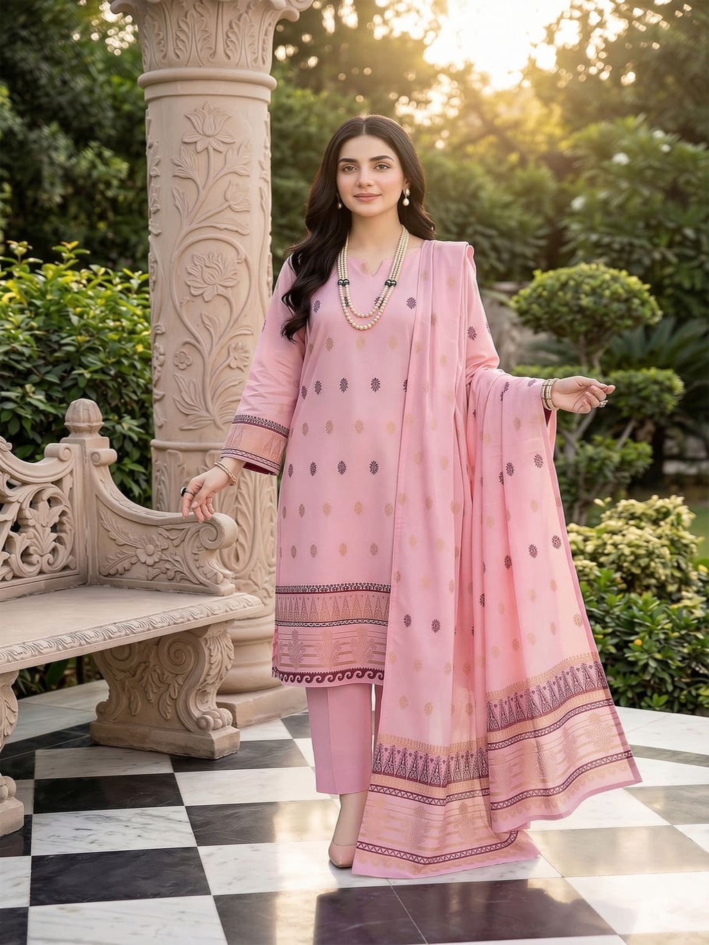 Jacquard Brosha Lawn 3 Piece Suit Unstitched