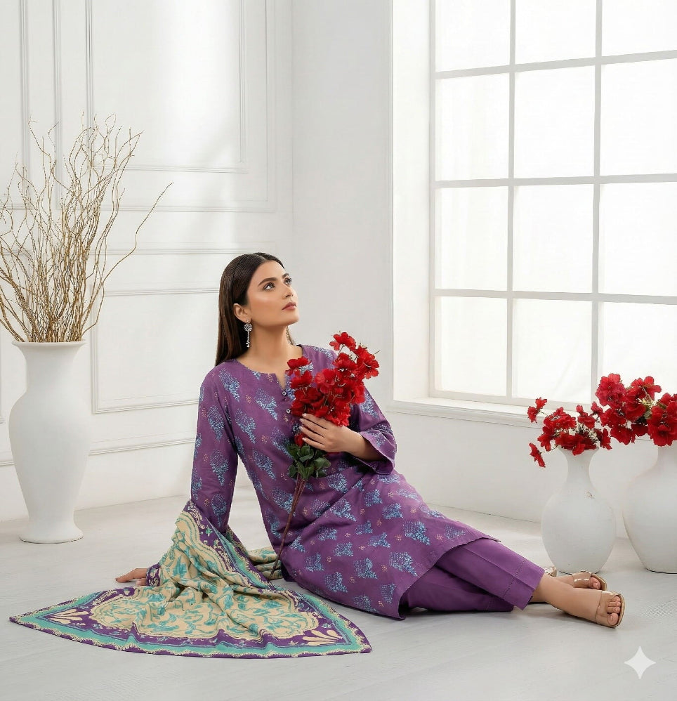 Unstitched Printed Lawn 3 Piece