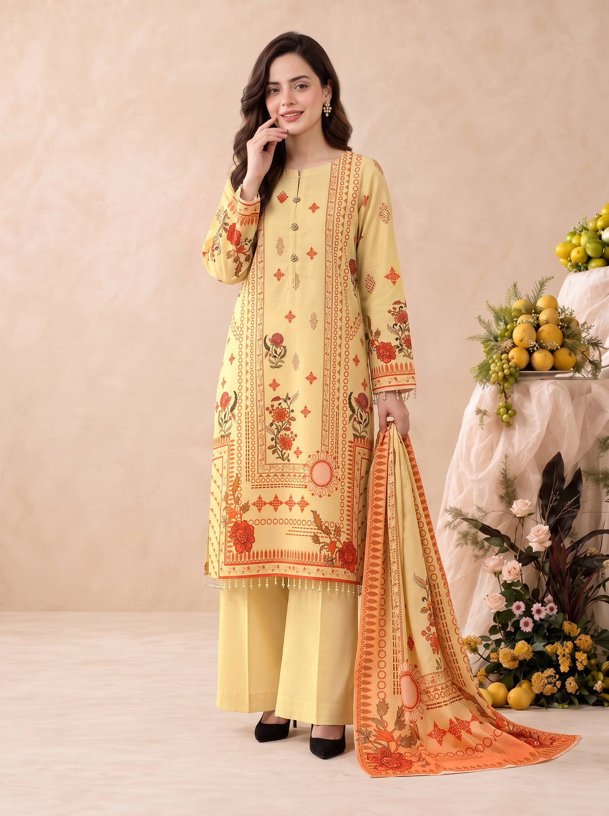 Areeqa Vol 2 Printed 3-Piece Suit (Design 3)