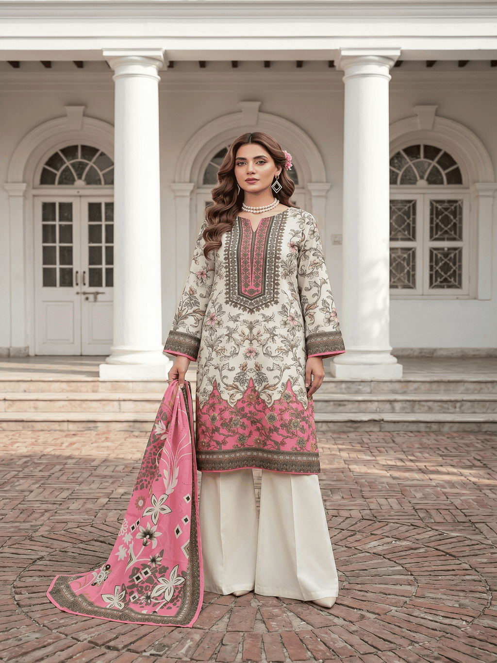 Unstitched Printed Lawn 3 Piece Suit
