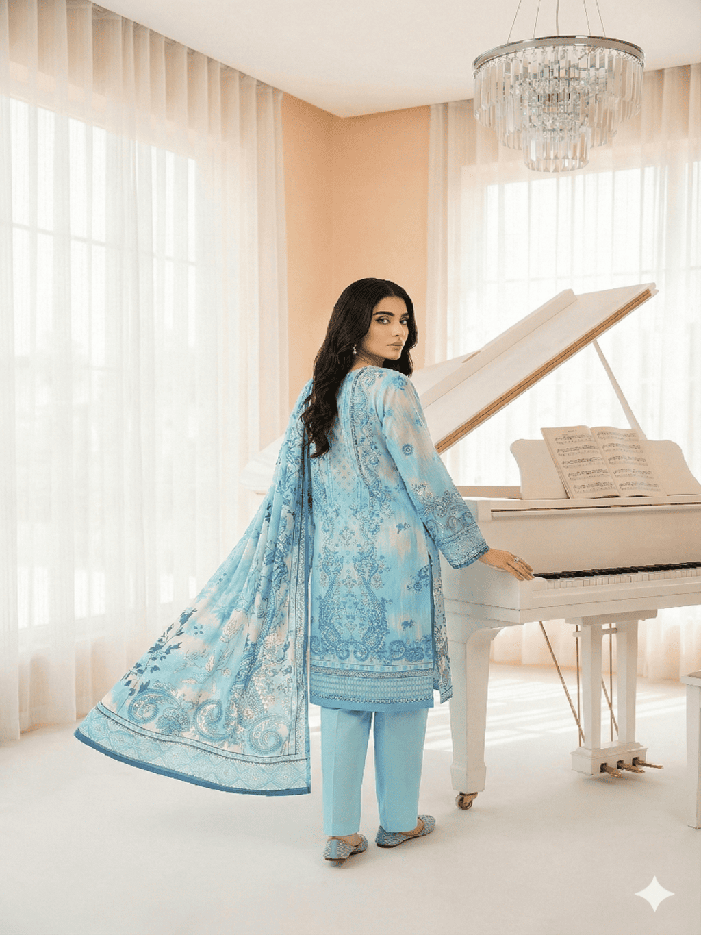 Unstitched Embroided Lawn Print 3 Piece