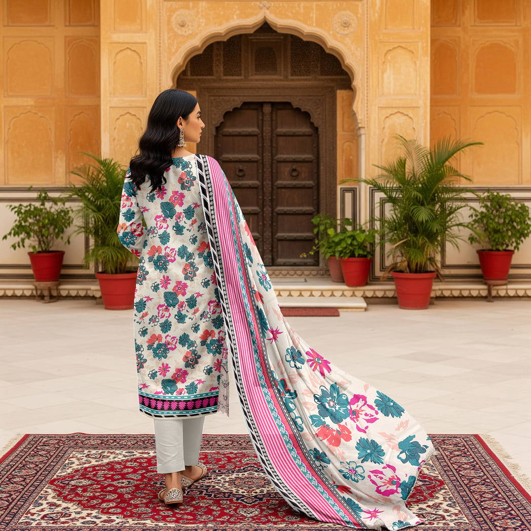Unstitched Printed Karandi 3 Piece