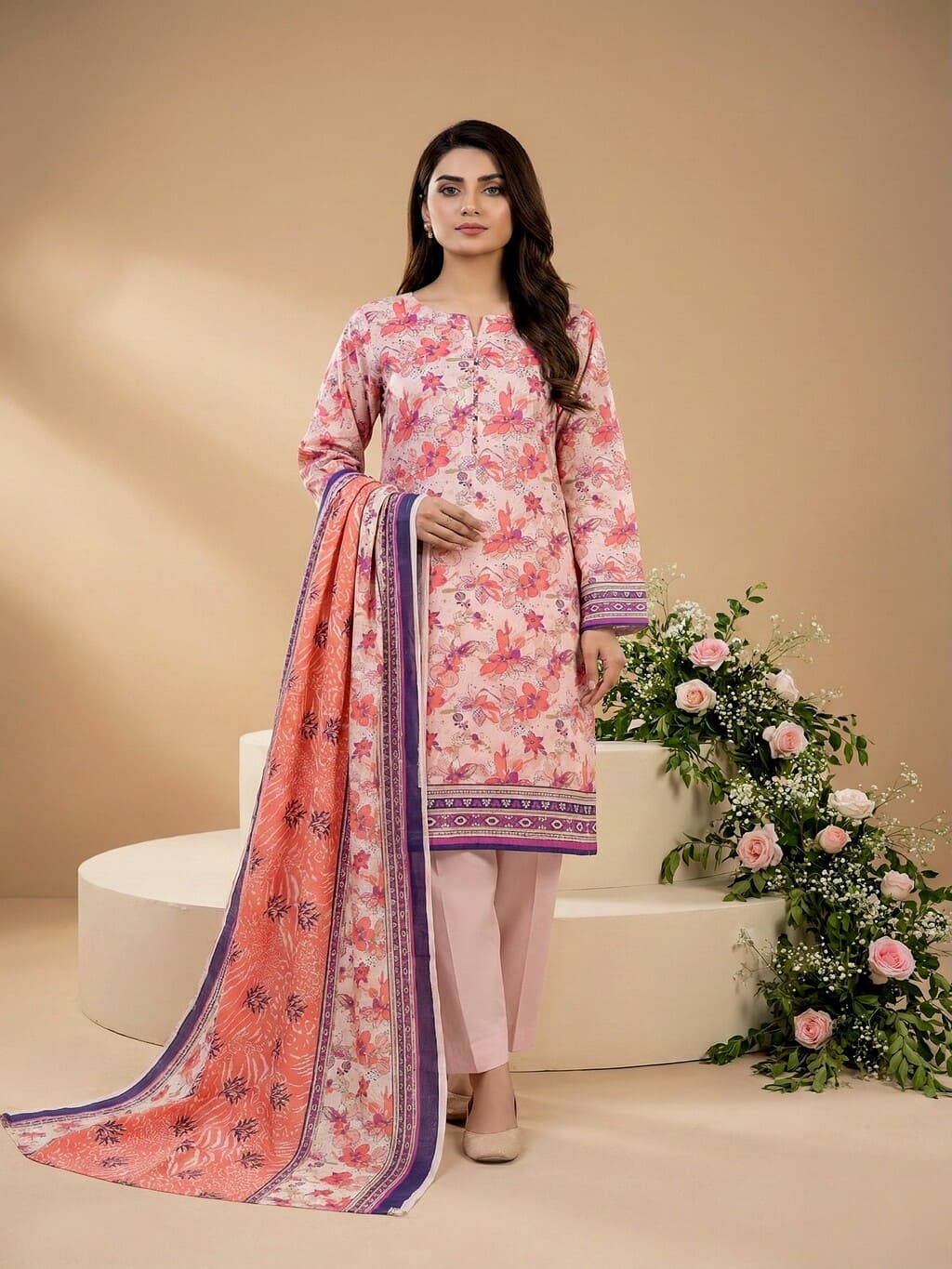 Unstitched Printed Lawn 3 Piece