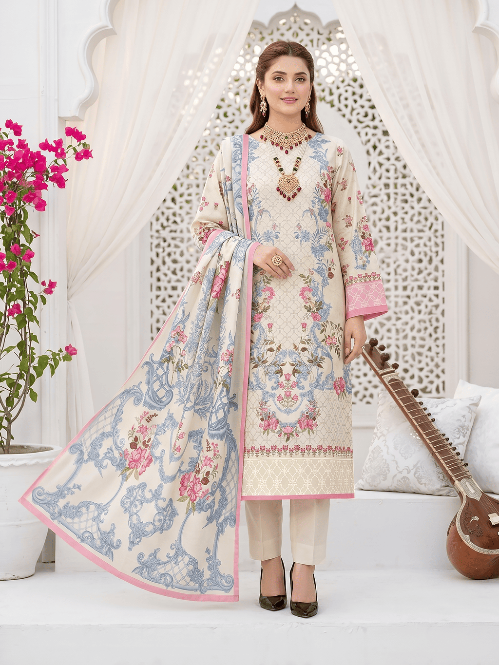 Unstitched Printed Lawn 3 Piece Suit