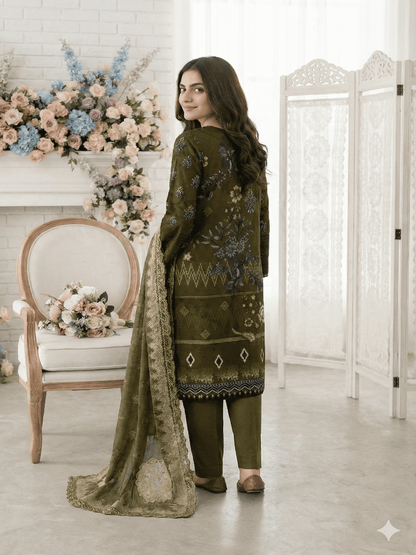 Unstitched Embroided Digital Print Lawn 3 Piece
