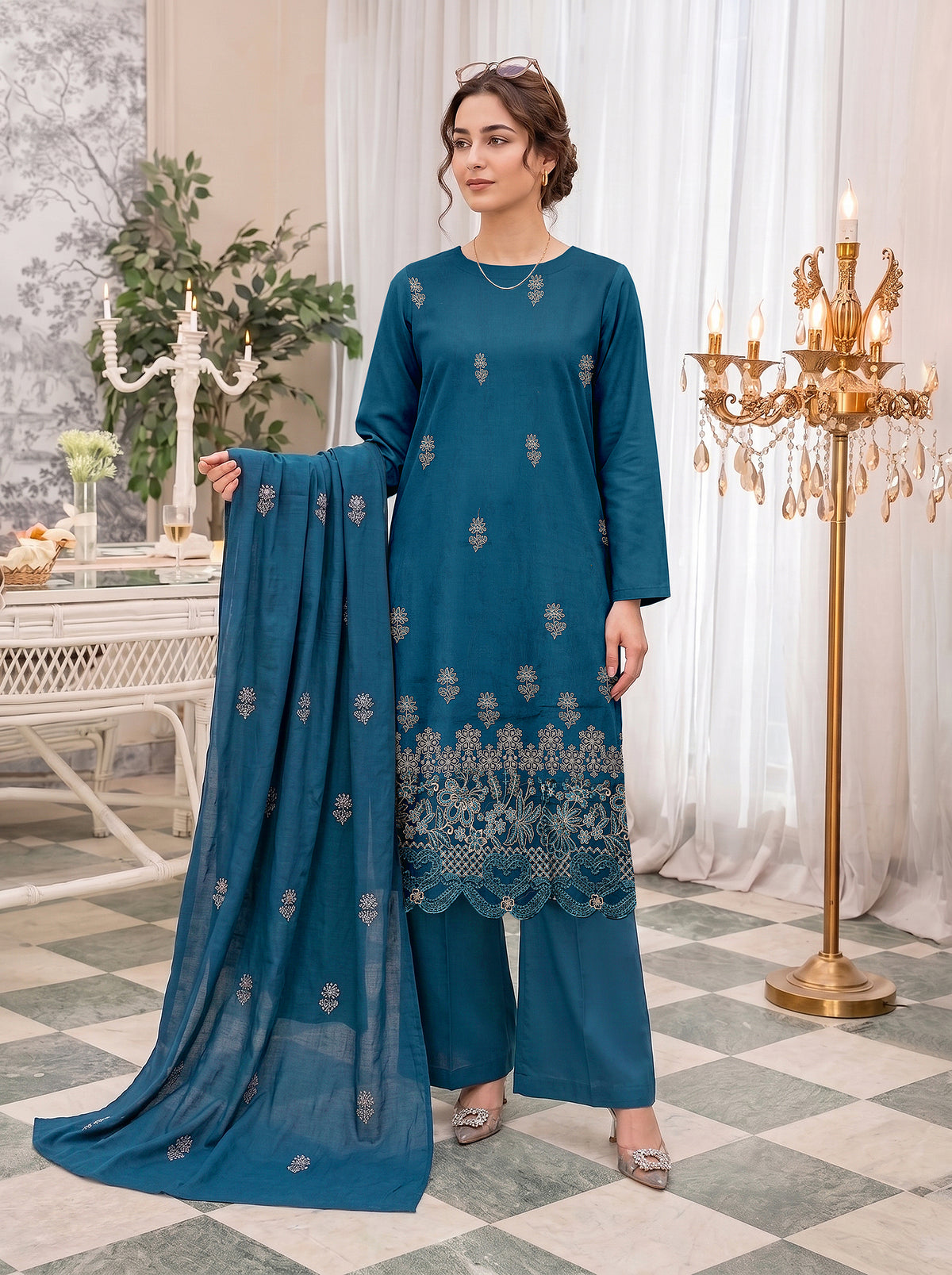Abraj – 3 Piece Embroidered Suit