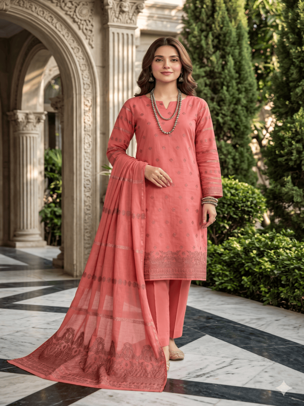 Jacquard Brosha Lawn 3 Piece Suit Unstitched