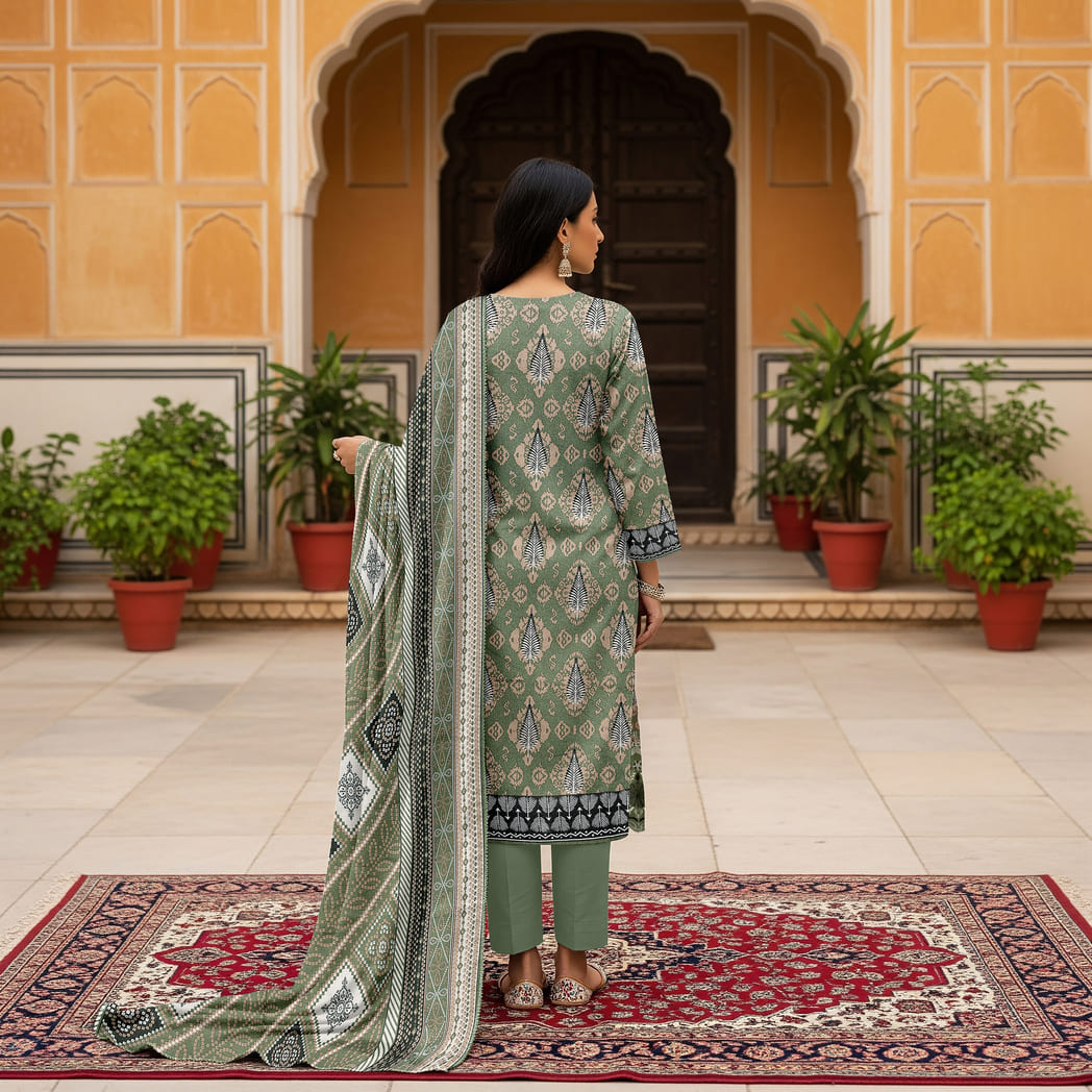 Unstitched Printed Karandi 3 Piece