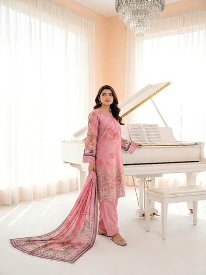 Unstitched Embroided Lawn Print 3 Piece