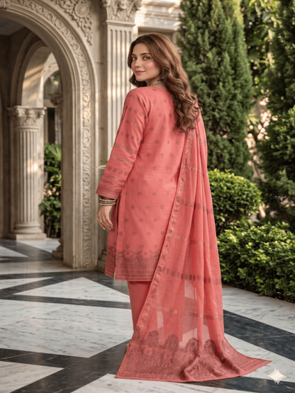 Jacquard Brosha Lawn 3 Piece Suit Unstitched
