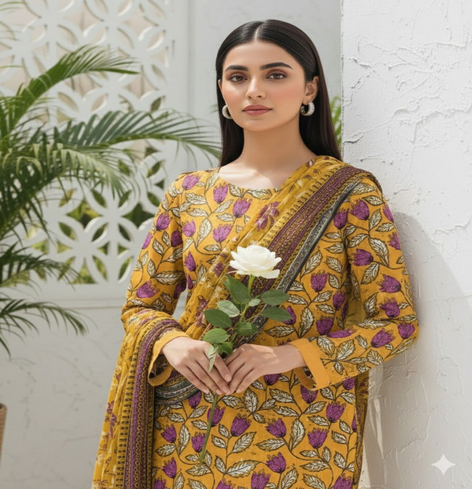 Unstitched Printed Lawn 3 Piece