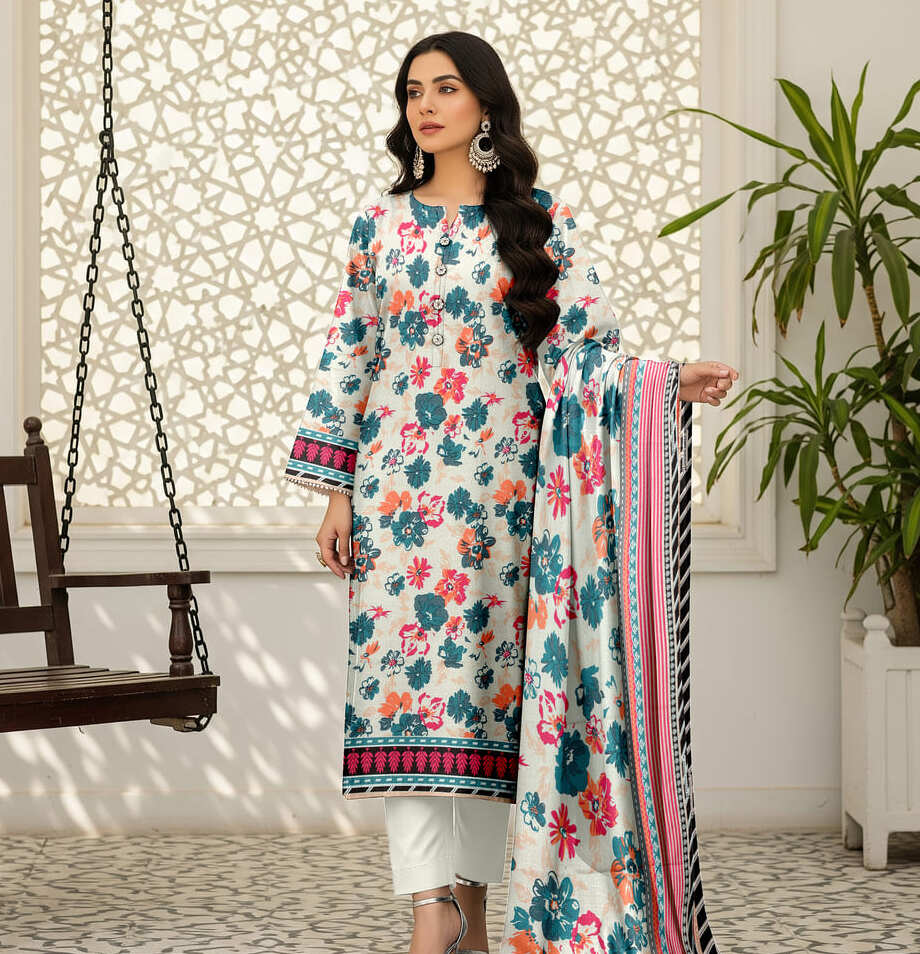 Unstitched Printed Karandi 3 Piece