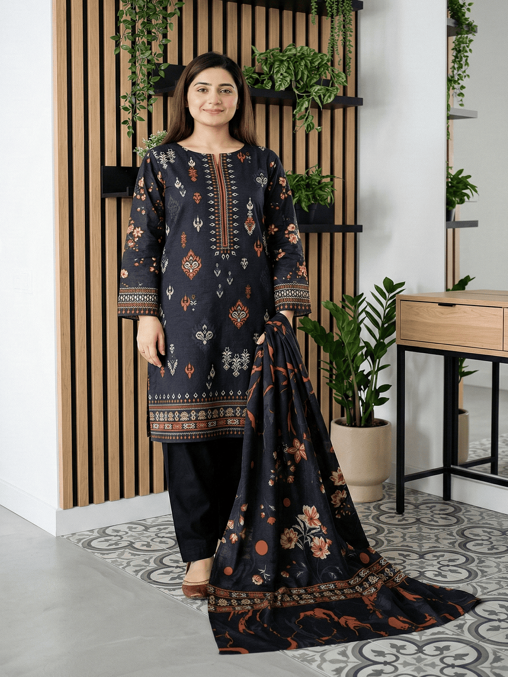 Unstitched Digital Printed Lawn 3 Piece