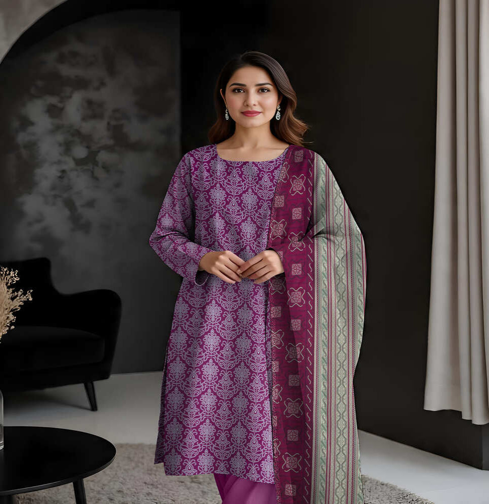 Unstitched Printed Lawn 3 Piece