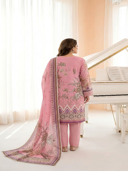 Unstitched Embroided Lawn Print 3 Piece