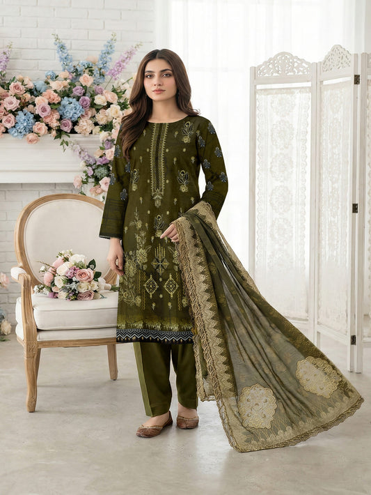 Unstitched Embroided Digital Print Lawn 3 Piece