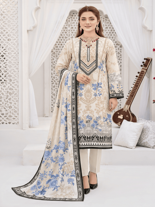 Unstitched Printed Lawn 3 Piece Suit