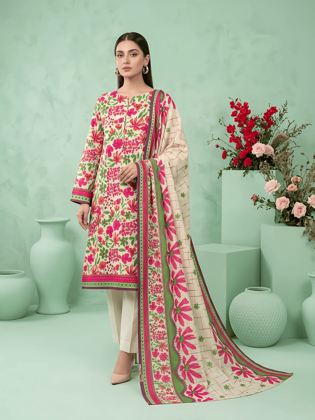 Unstitched Printed Lawn 3 Piece