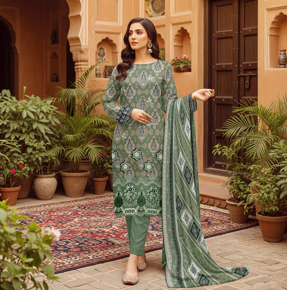 Unstitched Printed Karandi 3 Piece