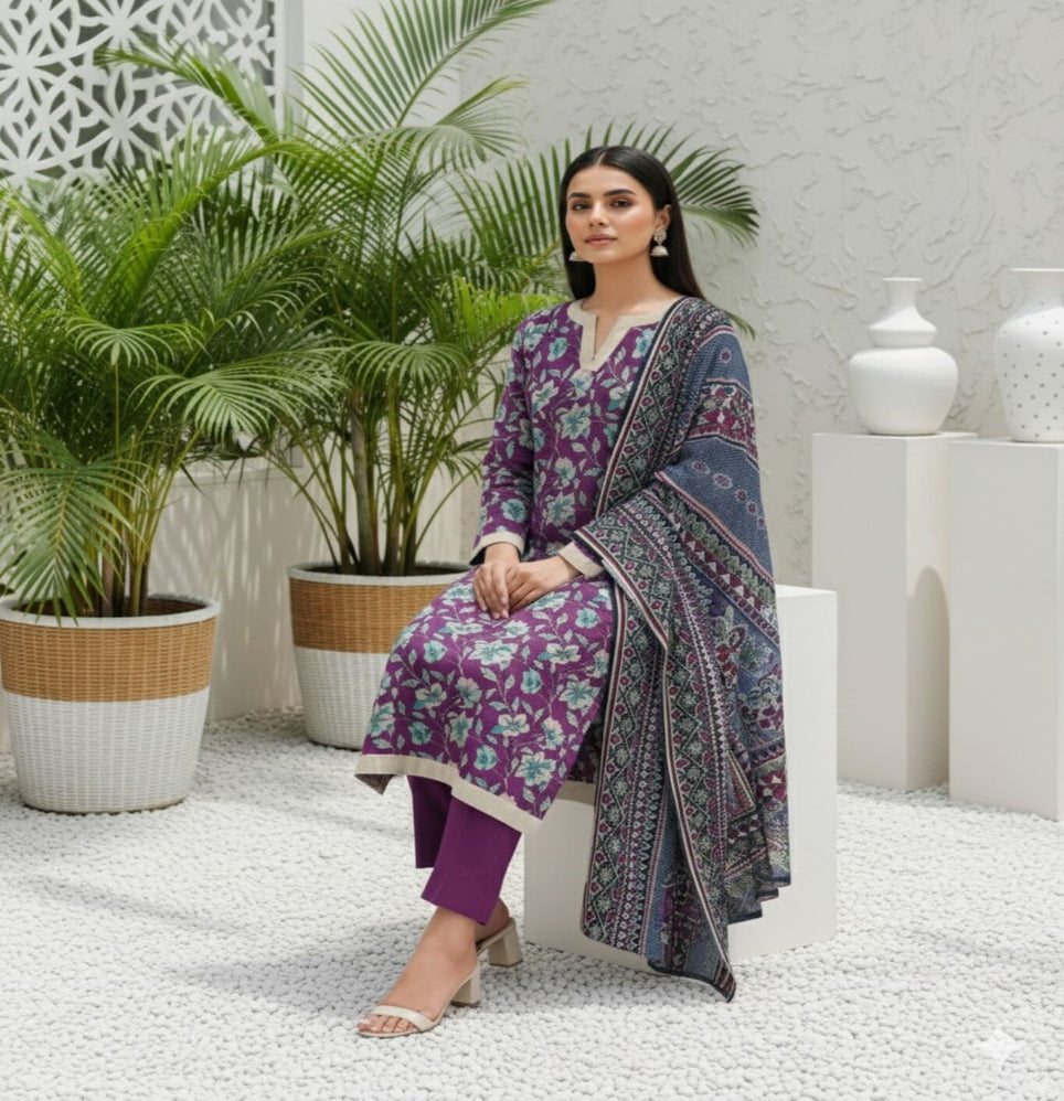 Unstitched Printed Lawn 3 Piece