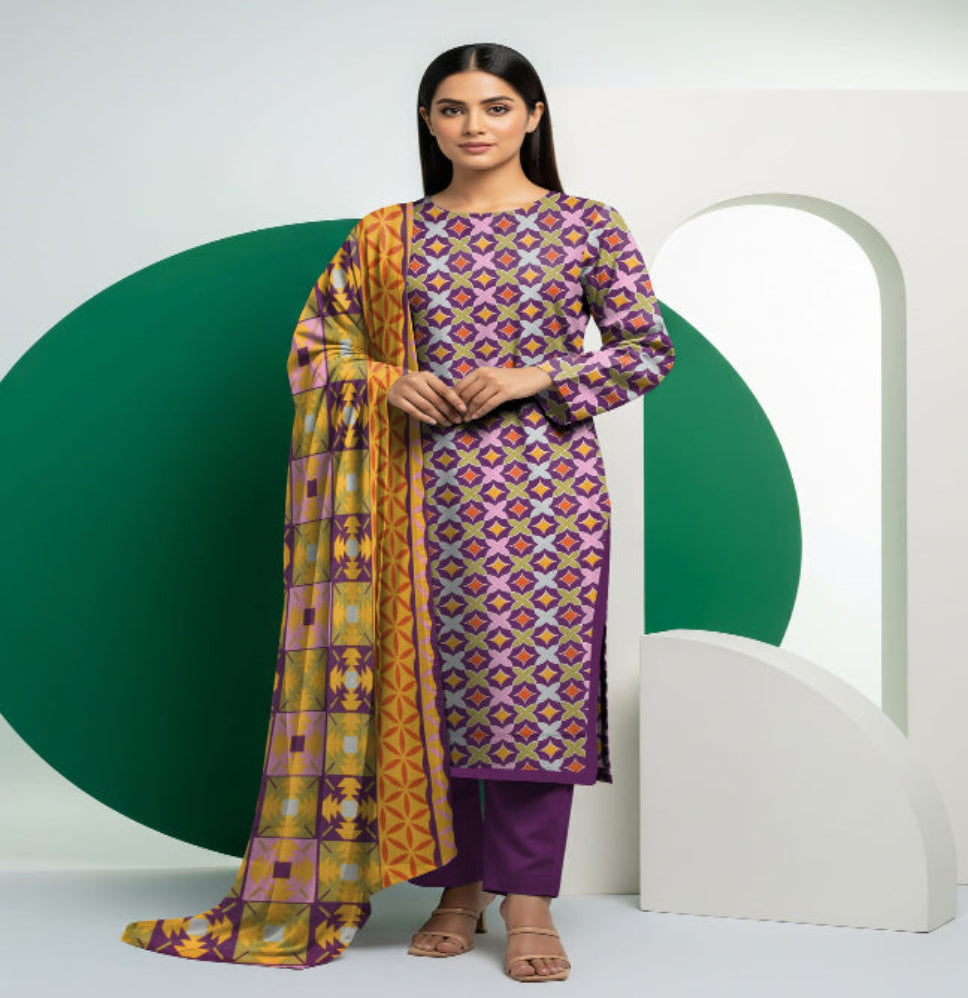 Unstitched Printed Lawn 3 Piece