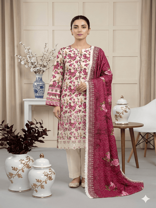 Digital Printed Embroided Lawn 3 Piece Suit Unstitched