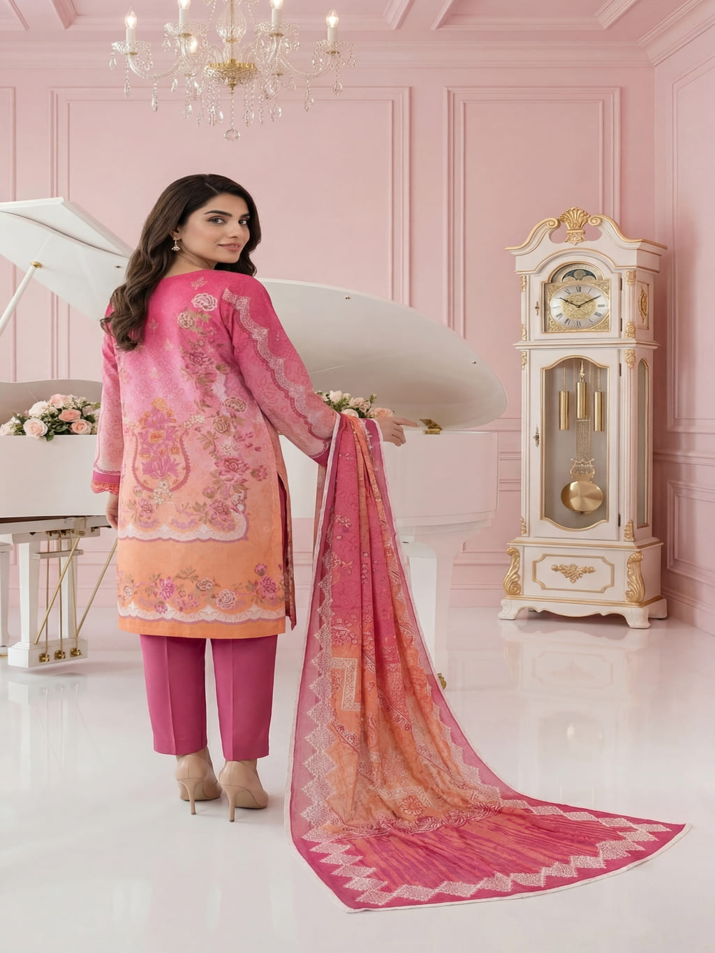 Unstitched Embroided Lawn Print 3 Piece
