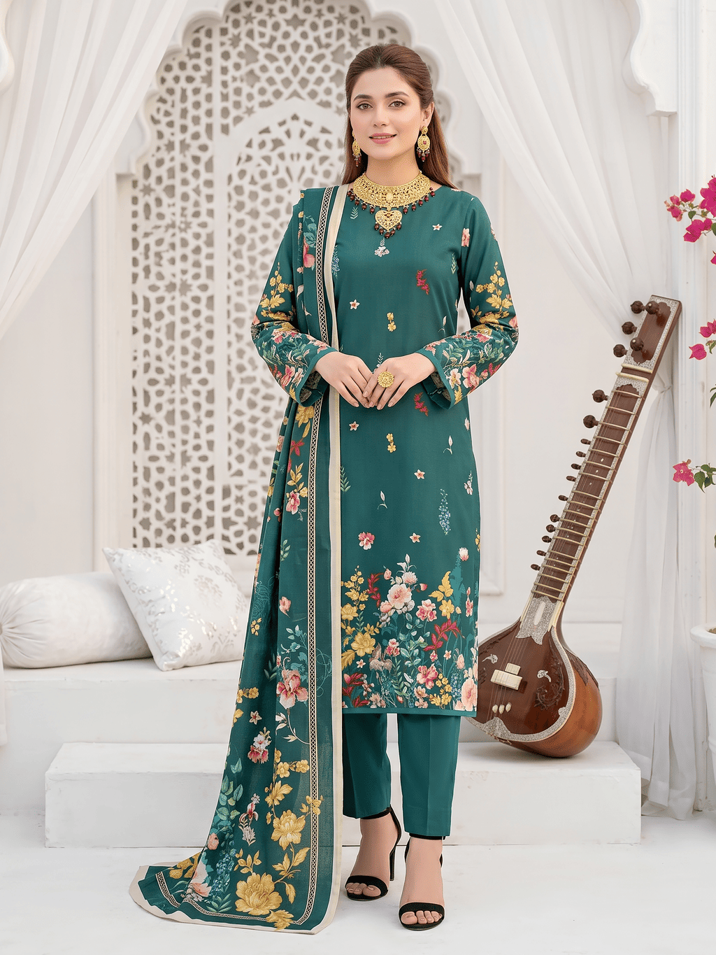 Unstitched Printed Lawn 3 Piece Suit