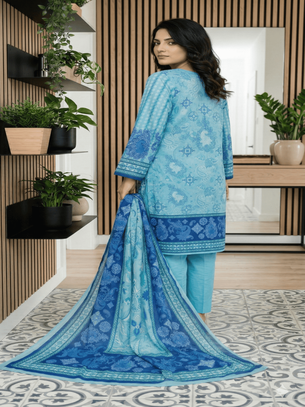 Unstitched Digital Printed Lawn 3 Piece