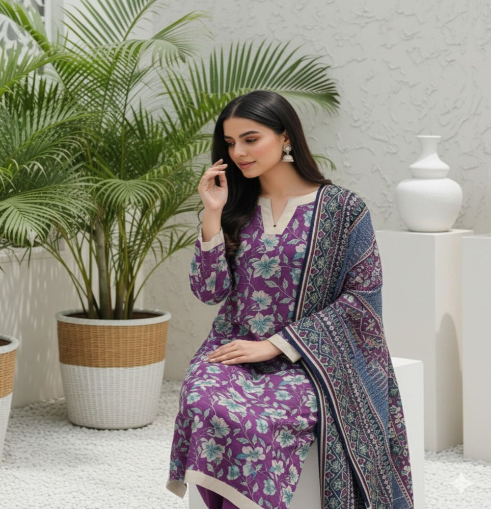 Unstitched Printed Lawn 3 Piece