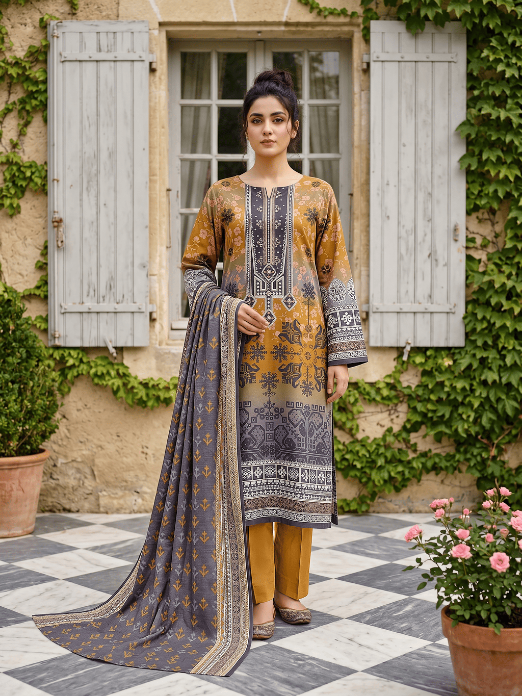 Unstitched Printed Lawn 3 Piece Suit