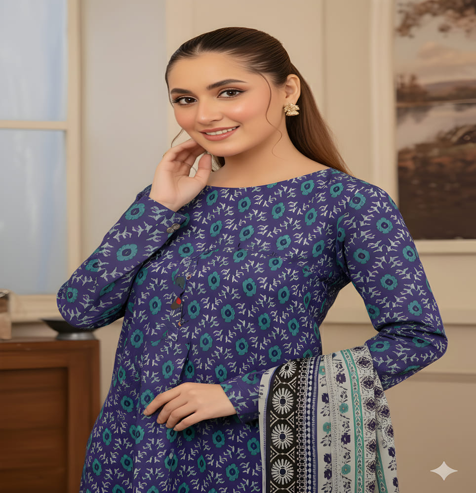 Unstitched Printed Lawn 3 Piece