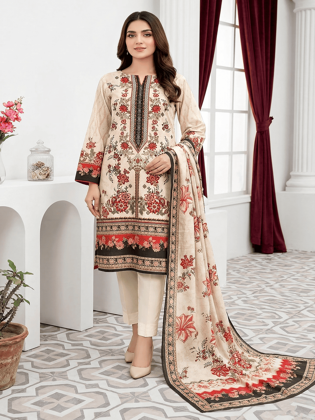 Unstitched Digital Printed Lawn 3 Piece Suit