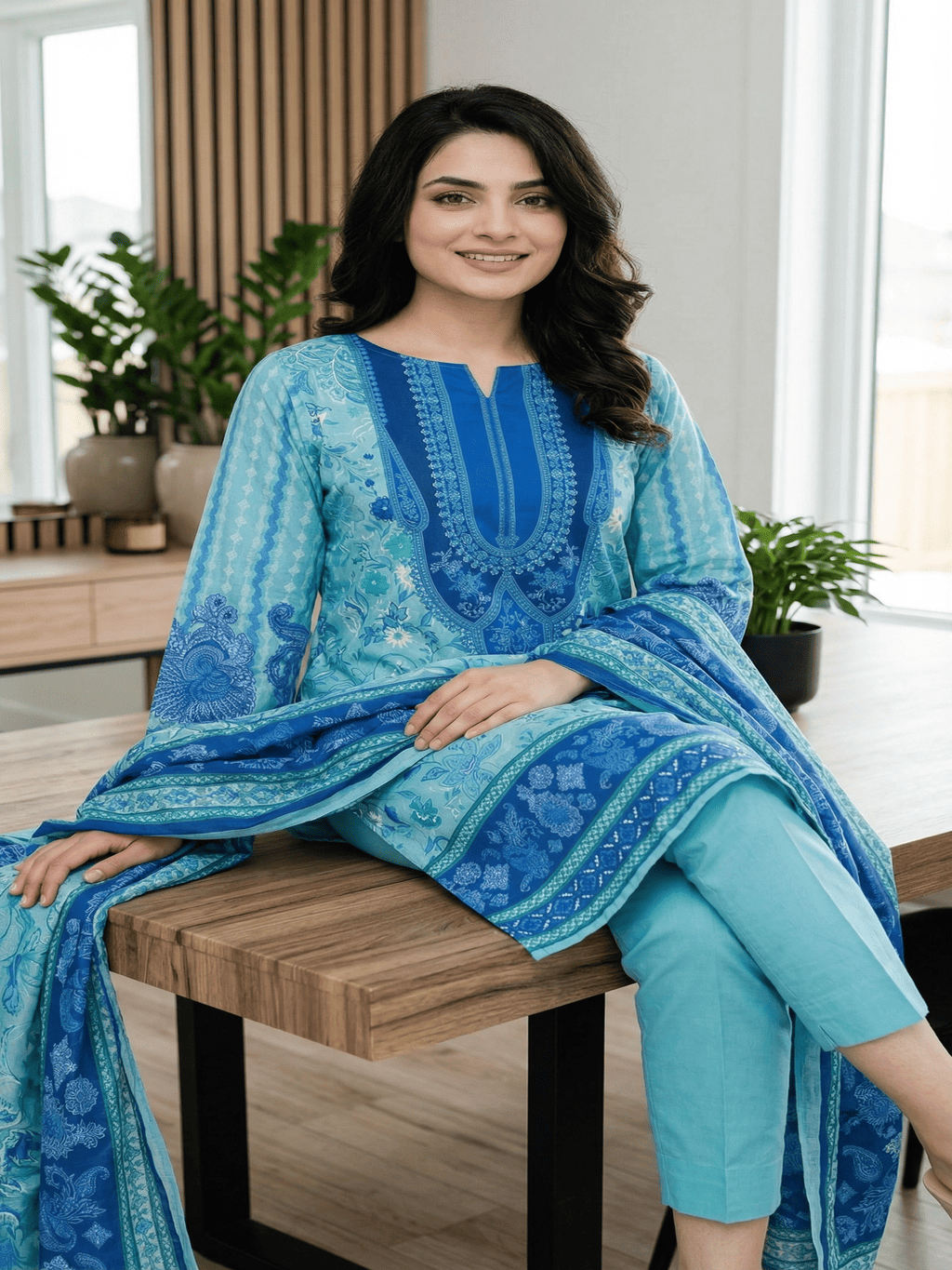 Unstitched Digital Printed Lawn 3 Piece