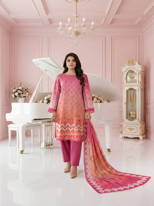 Unstitched Embroided Lawn Print 3 Piece