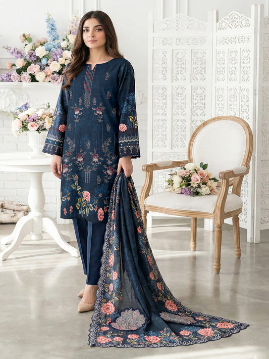 Unstitched Embroided Digital Print Lawn 3 Piece