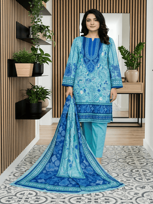 Unstitched Digital Printed Lawn 3 Piece