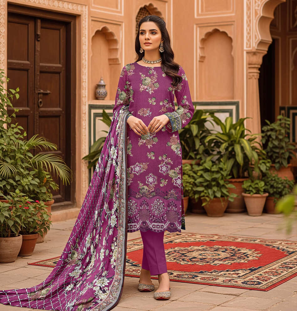 Unstitched Printed Karandi 3 Piece