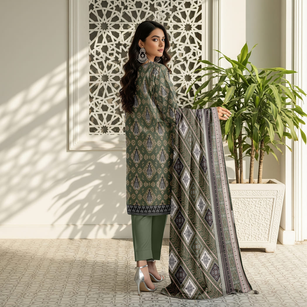 Unstitched Printed Karandi 3 Piece