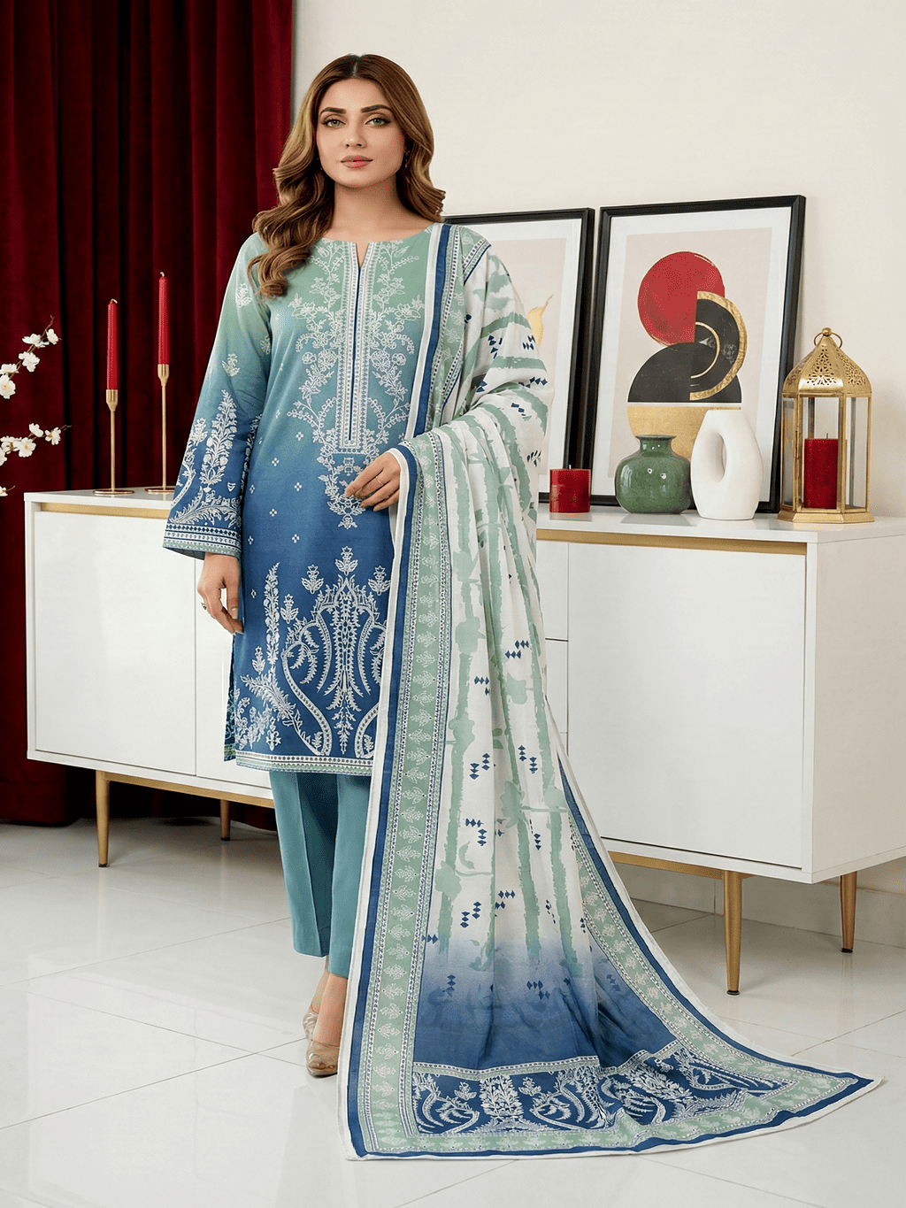 Unstitched Printed Lawn 3 Piece