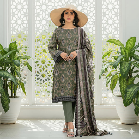 Unstitched Printed Linen Wool 3 Piece