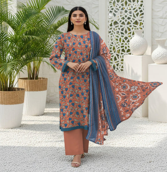 Unstitched Printed Lawn 3 Piece