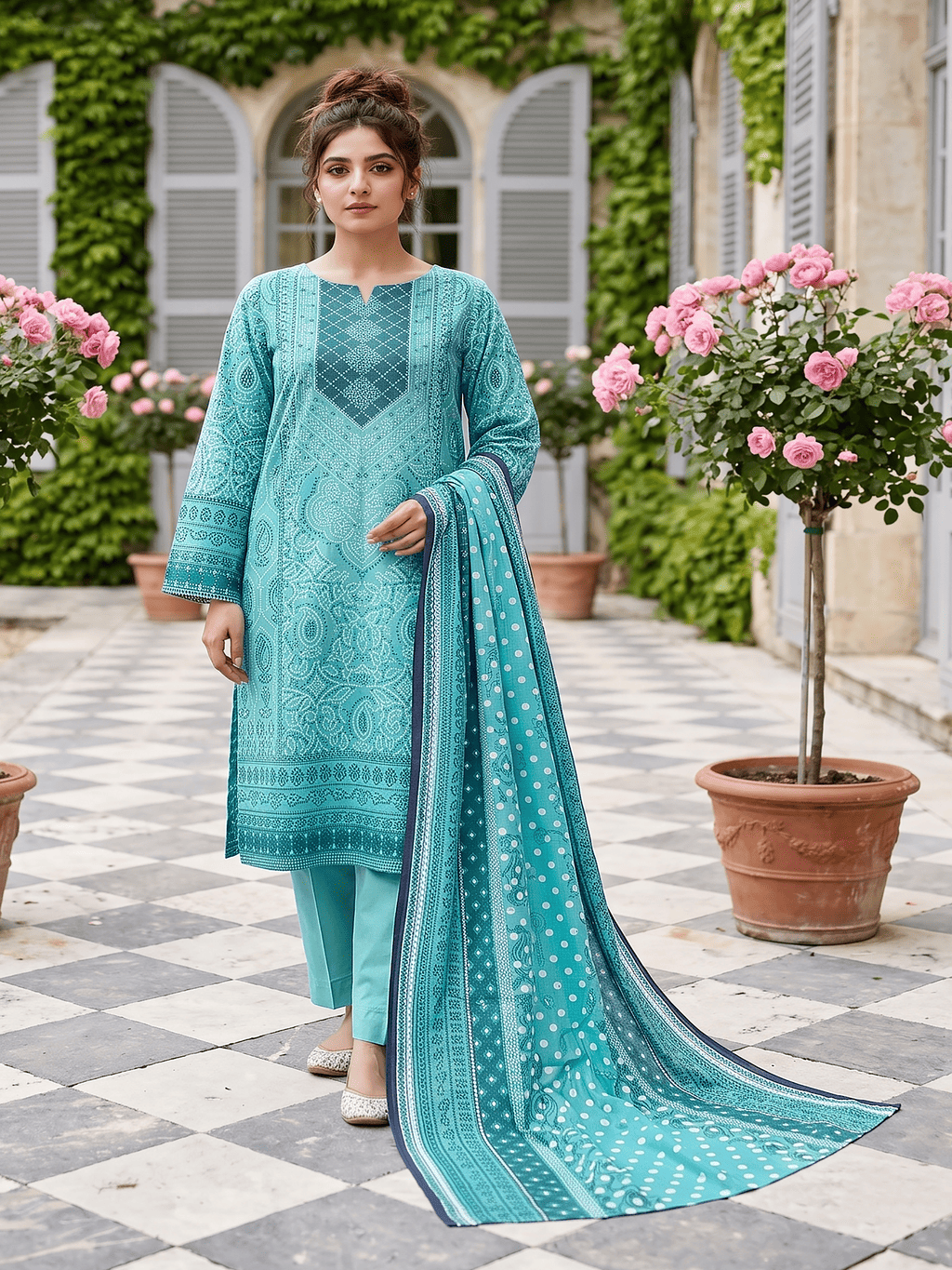 Unstitched Printed Lawn 3 Piece Suit