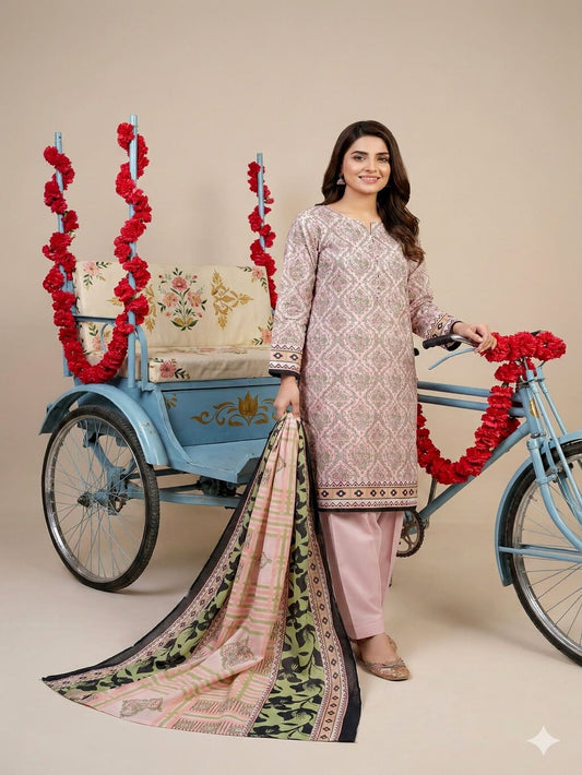 Unstitched Printed Lawn 3 Piece